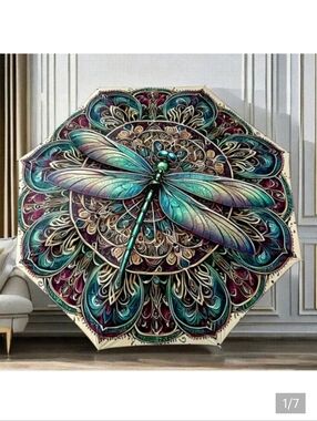 🆕️💚☔️ GREEN DRAGONFLY WITH MANDELLA DESIGN COMPACT UMBRELLA☔️💚